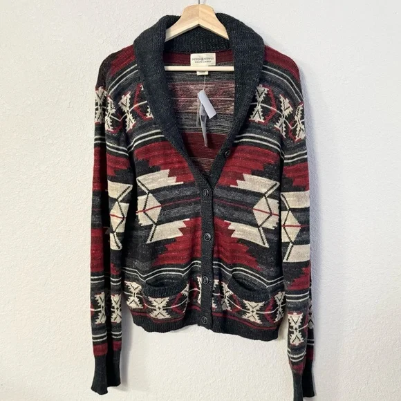 Denim Supply Ralph Lauren NWT Aztec Cardigan Sweater Shawl Collar Gray  Red XL